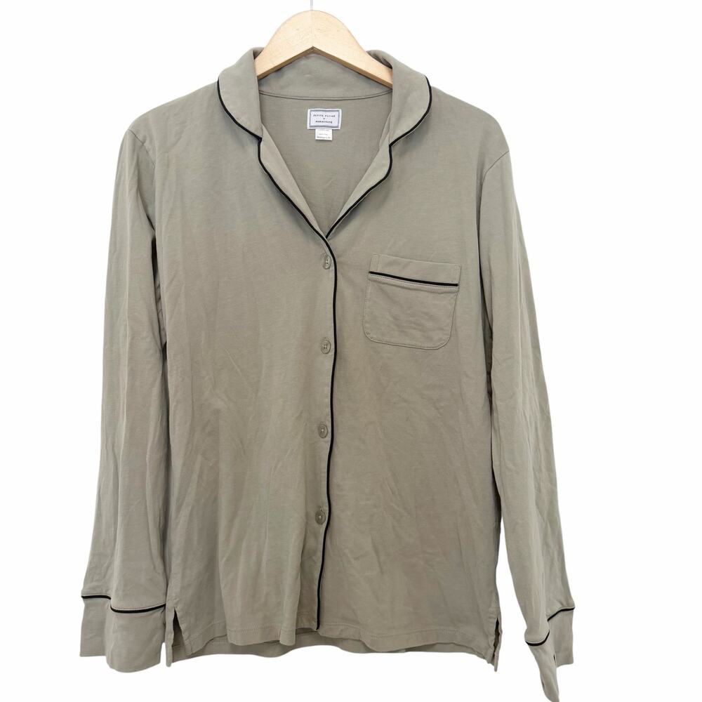 Petite Plume x Parachute Green Button Down Pajama Top Sz M